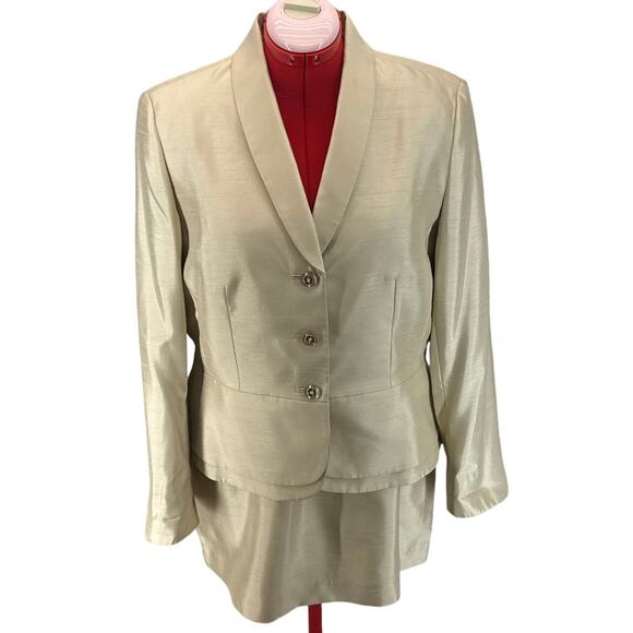 John Meyer Beige Professional Designer Skirt Jacket Suit Set Women 16 - Picture 1 of 10